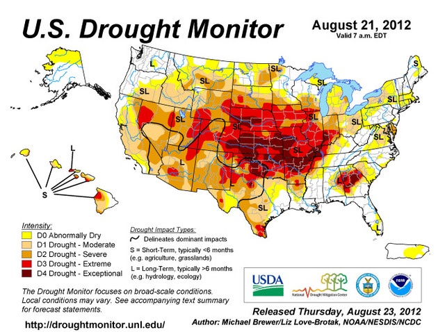  The drought areas in the United States